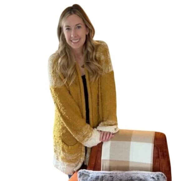 Anthropologie Akemi + Kin Ombre Yellow Chunky Knit Open Cardigan - Picture 1 of 7